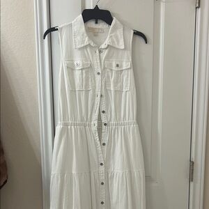 MICHAEL Michael Kors White Sleeveless Button-Front Tiered Long Dress